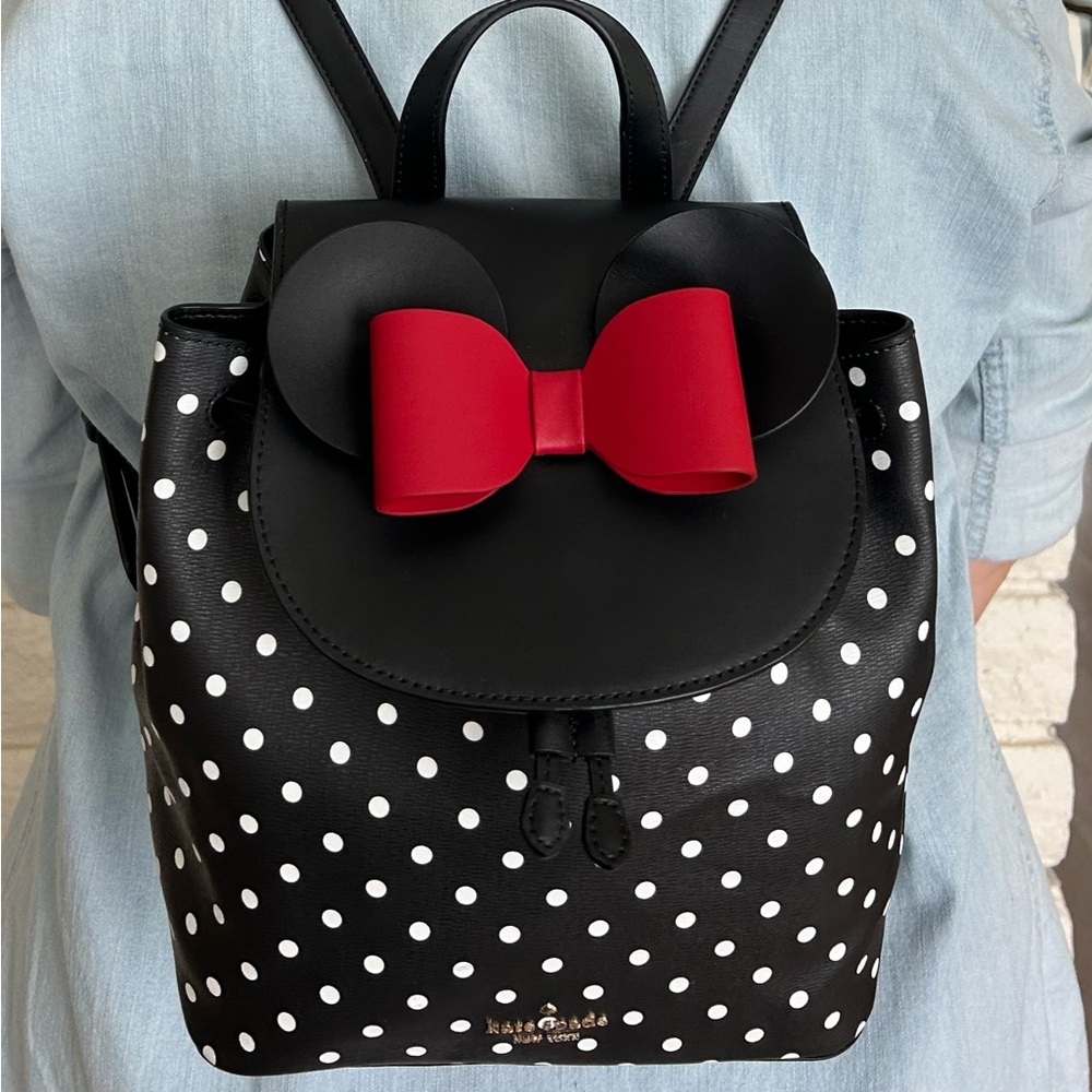 Kate Spade x Disney Backpack - Minnie Mouse Ears, Black White Polka Dot, Red Bow
